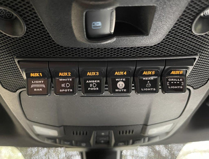 Printed Series Auxiliary Switch Labels (Upfitter) - 2017-2020 F-150 Raptor, 2017-2022 F-250 / F-350 Super Duty / 2024+ Grenadier - StickerFab