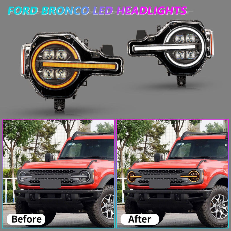 Archaic V1 Quad Projector High Output LED Headlights - 2021+ Bronco - StickerFab