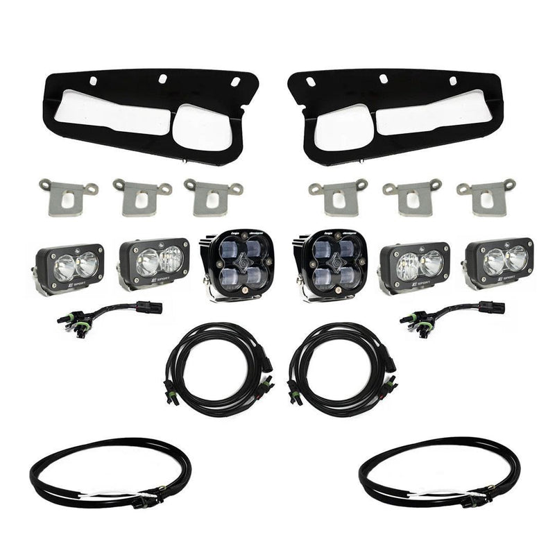 Baja Designs Squadron SAE / Dual S2 Sport Triple Bumper Fog Light Kit - 2021+ Bronco (HD Modular Bumper) - StickerFab