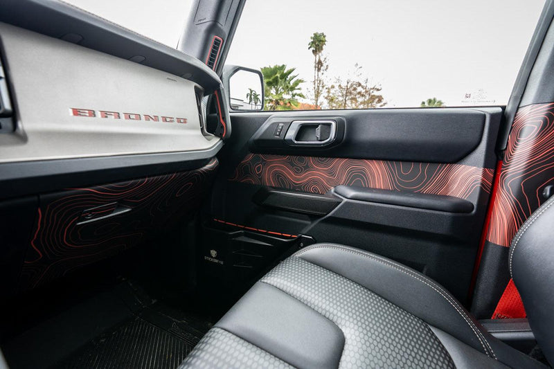 Topo Front Interior Upper Door Card Insert Overlays (Printed Series) - 2021+ Bronco 4 Door - StickerFab