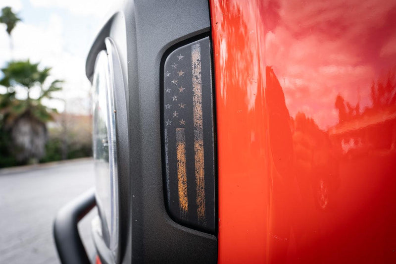 Distressed American Flag Sidemarker Overlays (Front Only, Printed Series) - 2021+ Bronco (ALL) - StickerFab