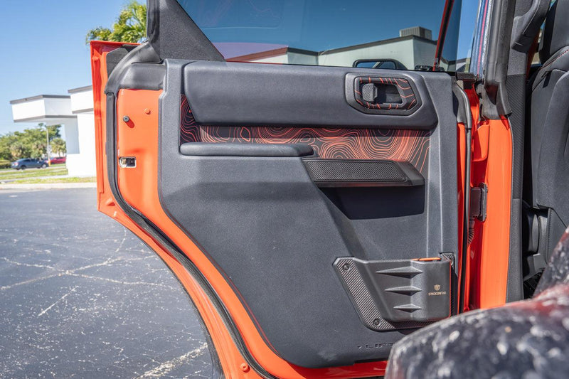 Topo Rear Interior Upper Door Card Insert Overlays (Printed Series) - 2021+ Bronco 4 Door - StickerFab