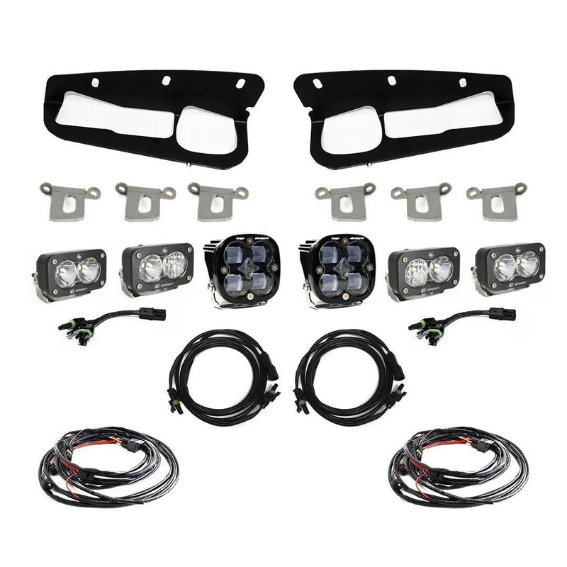 Baja Designs Squadron SAE / Dual S2 Sport Triple Bumper Fog Light Kit - 2021+ Bronco (HD Modular Bumper) - StickerFab