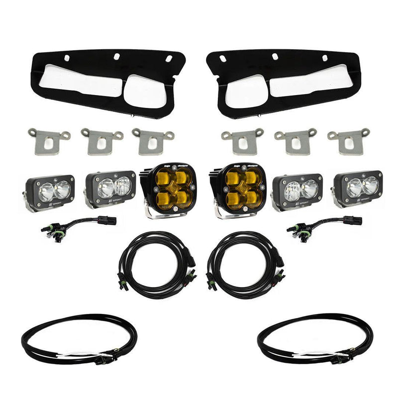 Baja Designs Squadron SAE / Dual S2 Sport Triple Bumper Fog Light Kit - 2021+ Bronco (HD Modular Bumper) - StickerFab