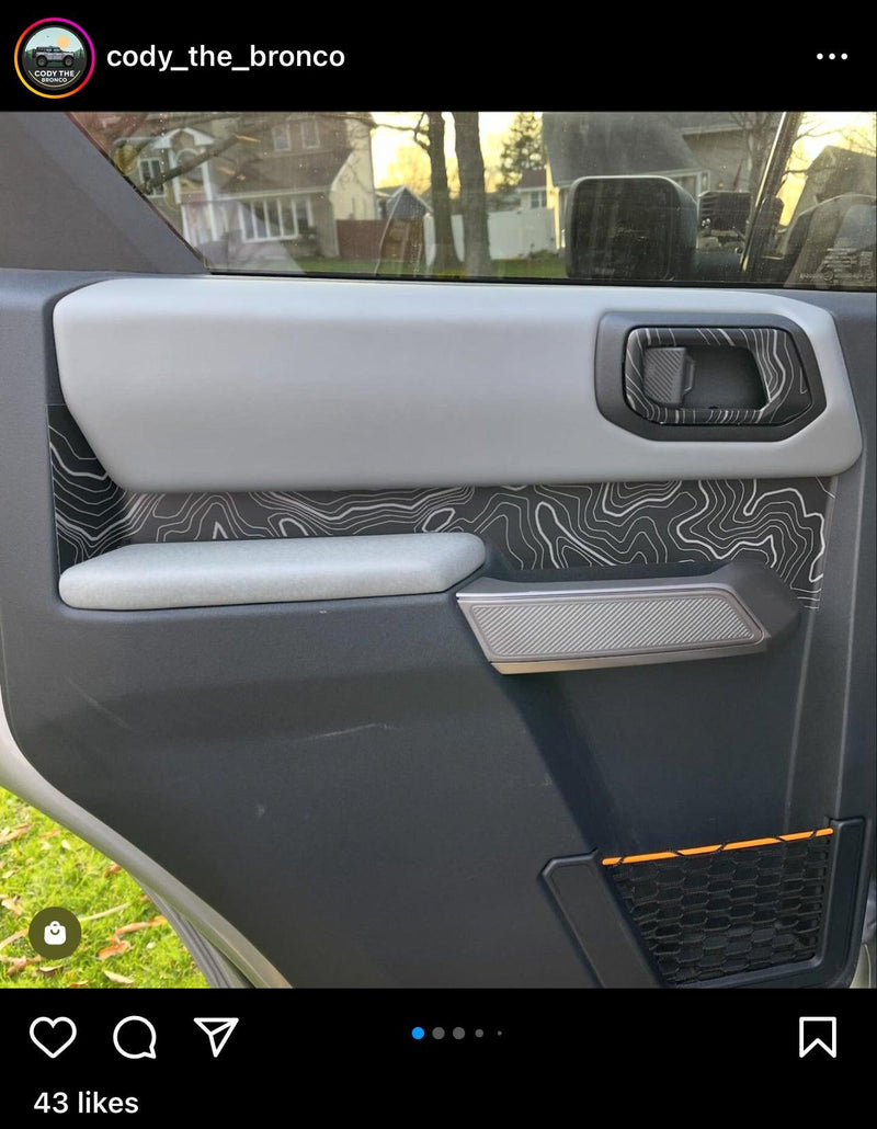 Topo Rear Interior Upper Door Card Insert Overlays (Printed Series) - 2021+ Bronco 4 Door - StickerFab