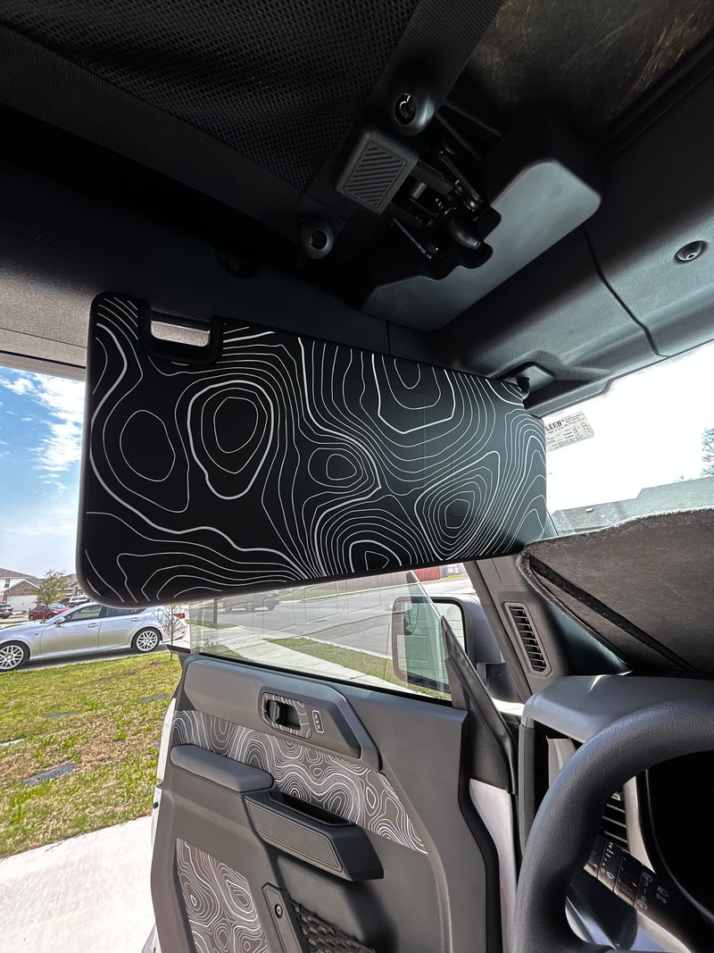 Topo Interior Sun Visor Overlays (Printed Series) - 2021+ Bronco (NO Homelink) - StickerFab