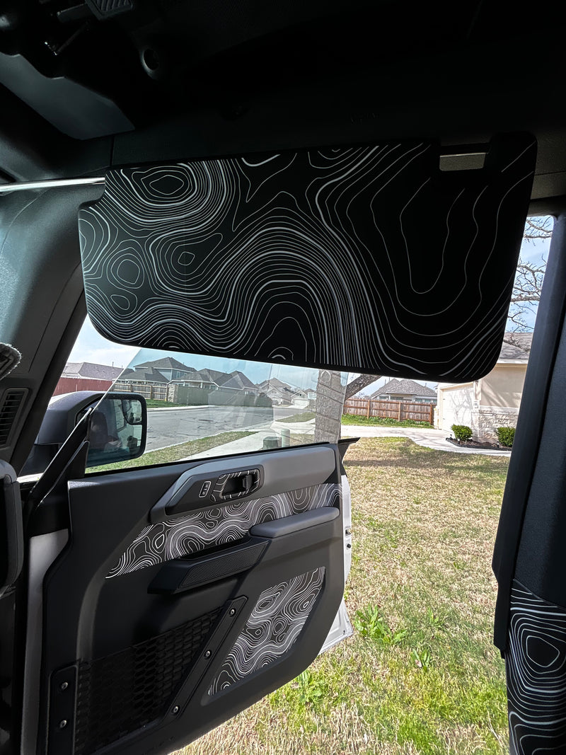 Topo Interior Sun Visor Overlays (Printed Series) - 2021+ Bronco (NO Homelink) - StickerFab