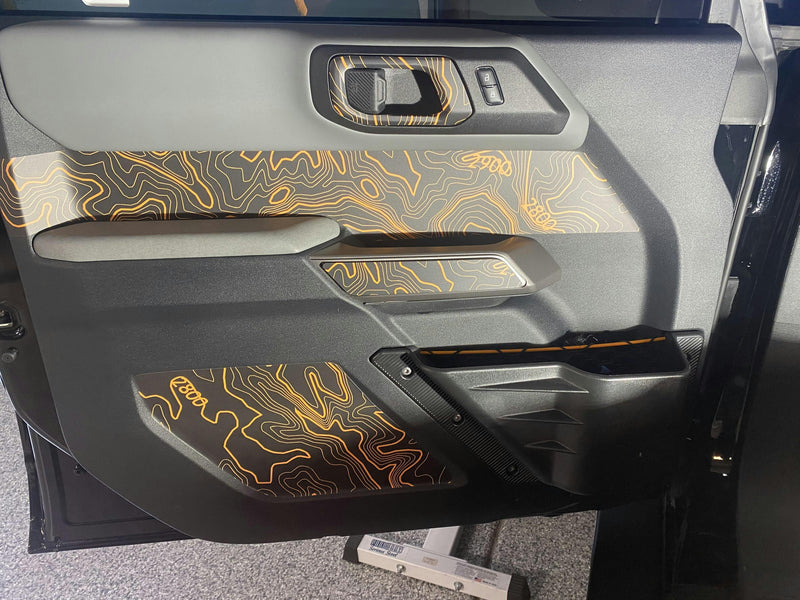 Topo Interior Lower Door Card Insert Overlays (Printed Series) - 2021+ Bronco 4 Door - StickerFab