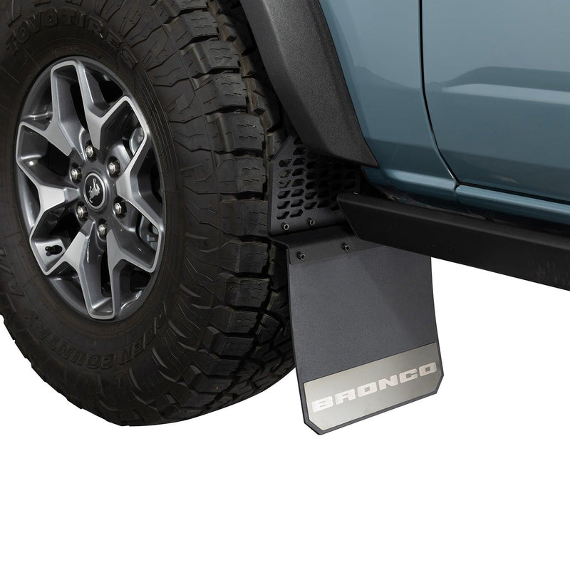 Putco Ford Licensed Mud Flaps - 2021+ Bronco (w/ Factory Crash Bars) - StickerFab