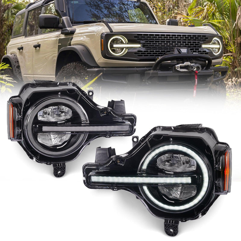 Archaic R Style High Output LED Headlights - 2021+ Bronco - StickerFab