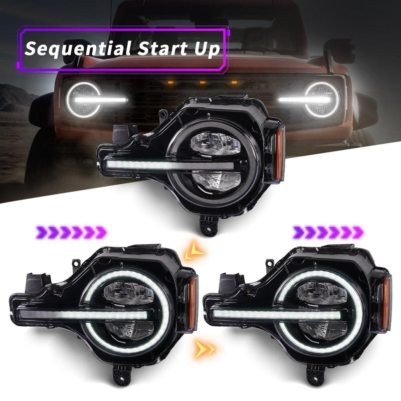 Archaic R Style High Output LED Headlights - 2021+ Bronco - StickerFab