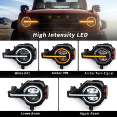 Archaic R Style High Output LED Headlights - 2021+ Bronco - StickerFab