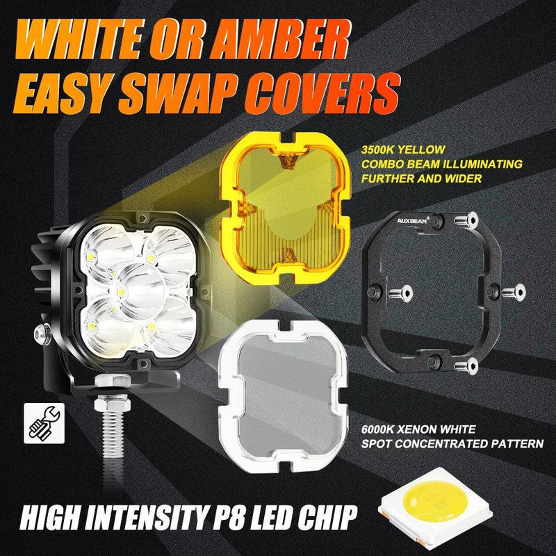 Auxbeam 3" Dual Pod Ditch Lights (White / Yellow) V1 - 2021+ Bronco - StickerFab