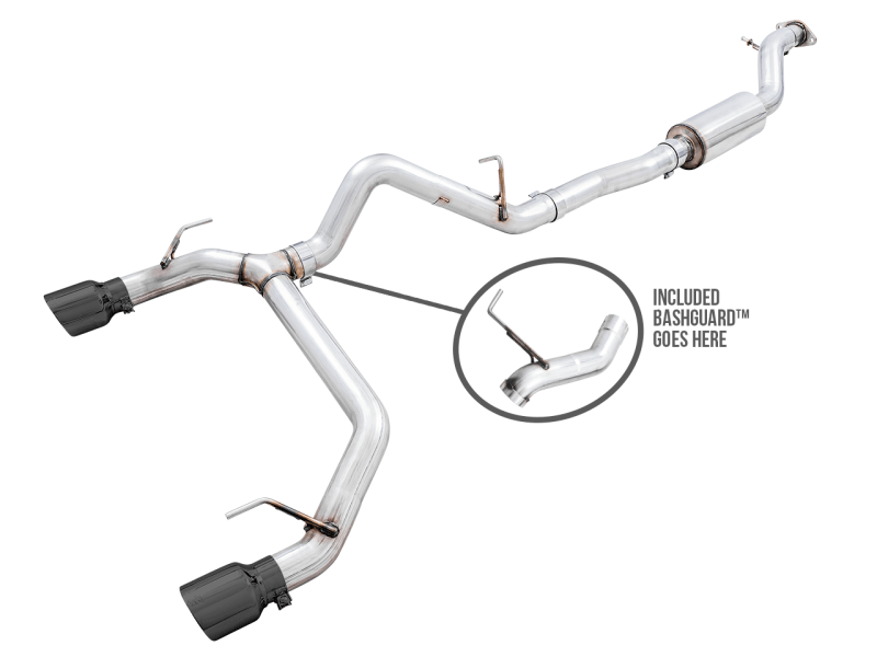 AWE Tuning 0FG Dual Rear Exit Exhaust w/4.5" Diamond Black Tips & Bash Guard - 2021+ Bronco 2.3L/2.7L - StickerFab