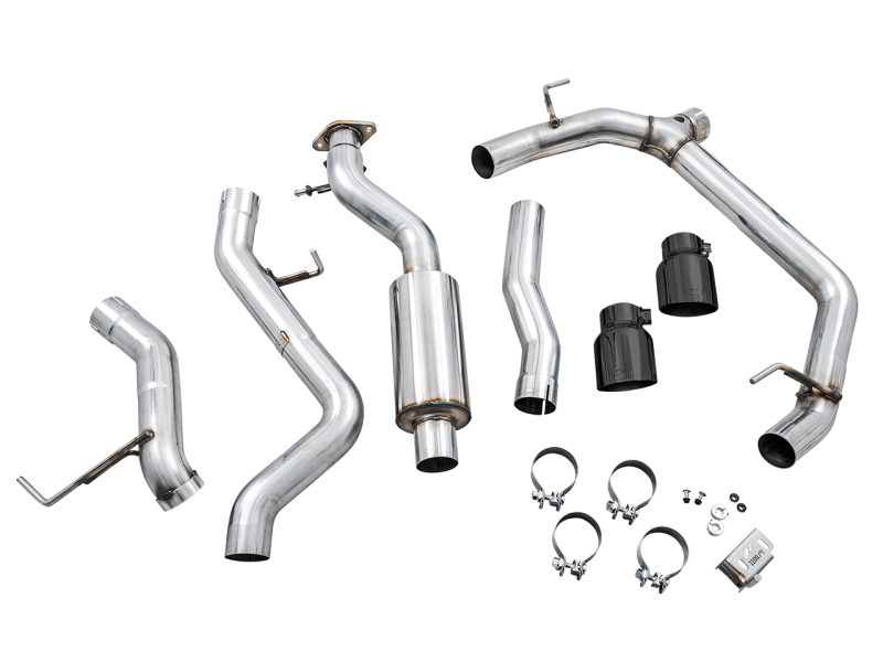 AWE Tuning 0FG Dual Rear Exit Exhaust w/4.5" Diamond Black Tips & Bash Guard - 2021+ Bronco 2.3L/2.7L - StickerFab