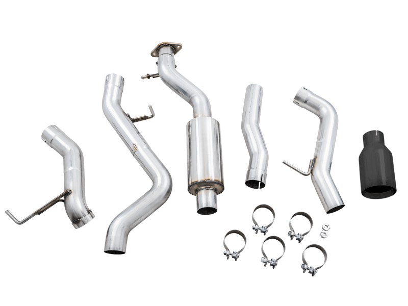 AWE Tuning 0FG Single Rear Exit Exhaust w/5" Diamond Black Tip & Bash Guard - 2021+ Bronco 2.3L/2.7L - StickerFab