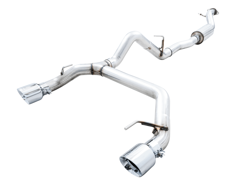 AWE Tuning 2021+ Ford Bronco 0FG Dual Rear Exit Exhaust w/4.5" Chrome Silver Tips & Bash Guard - 2021+ Bronco 2.3L/2.7L - StickerFab