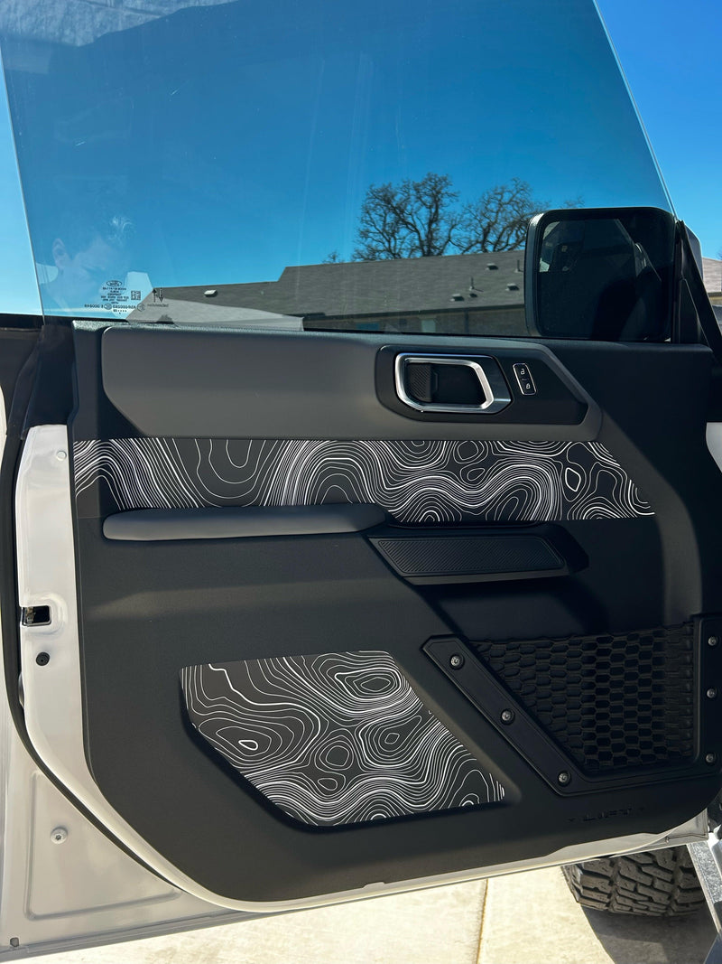 Topo Interior Lower Door Card Insert Overlays (Printed Series) - 2021+ Bronco 4 Door - StickerFab