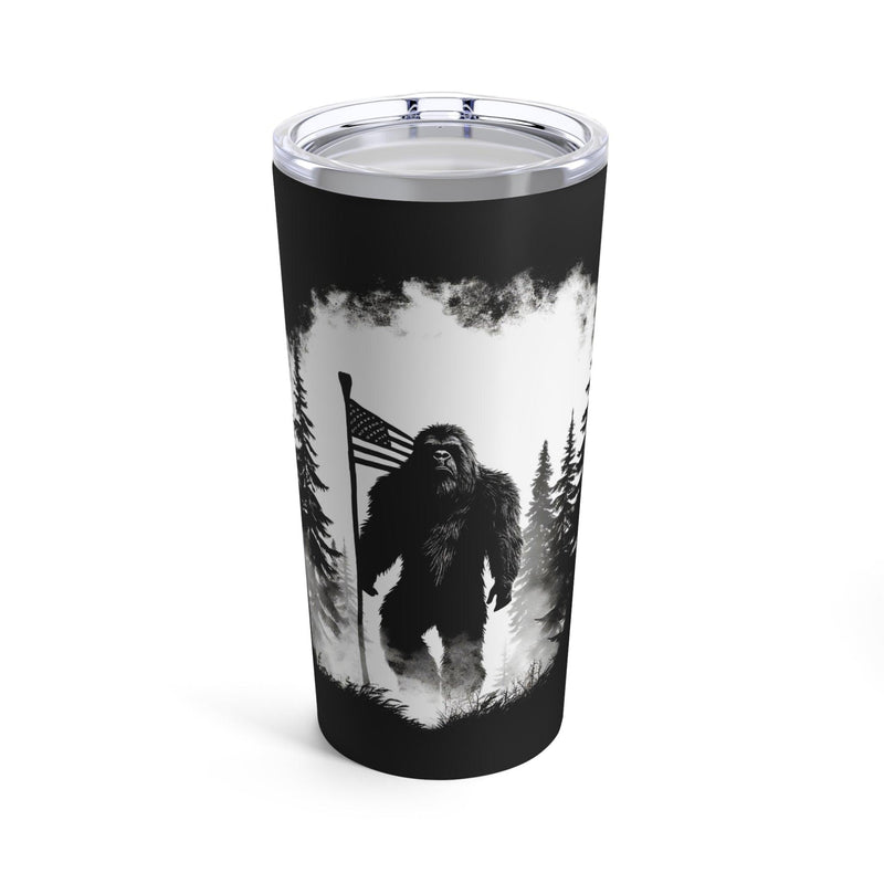 Sasquatch with American Flag Awesome Tumbler 20oz - StickerFab