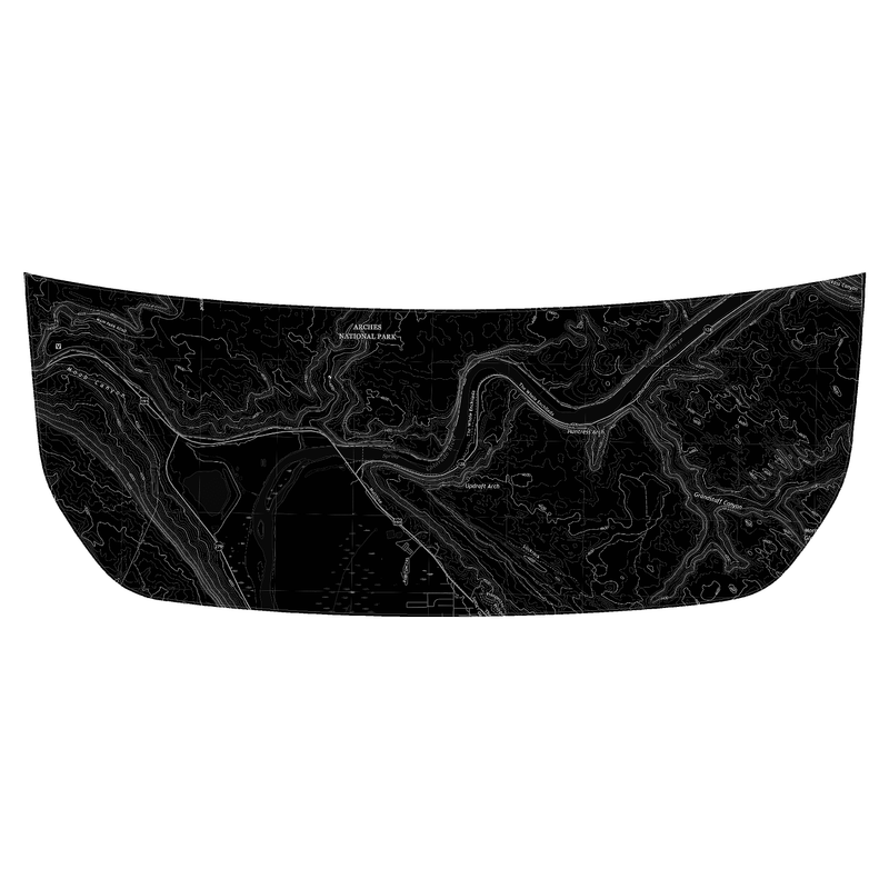 Stealth Black Arches National Park Topographic Map Hood Overlay (Printed Series) - 2021+ Bronco - StickerFab