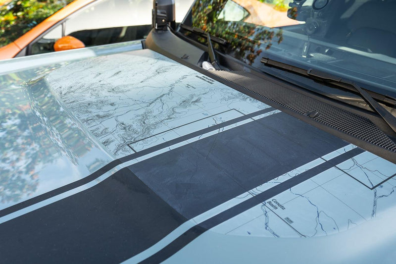 Stealth Clear Badlands Topographic Map Hood Overlay - 2021+ Bronco - StickerFab