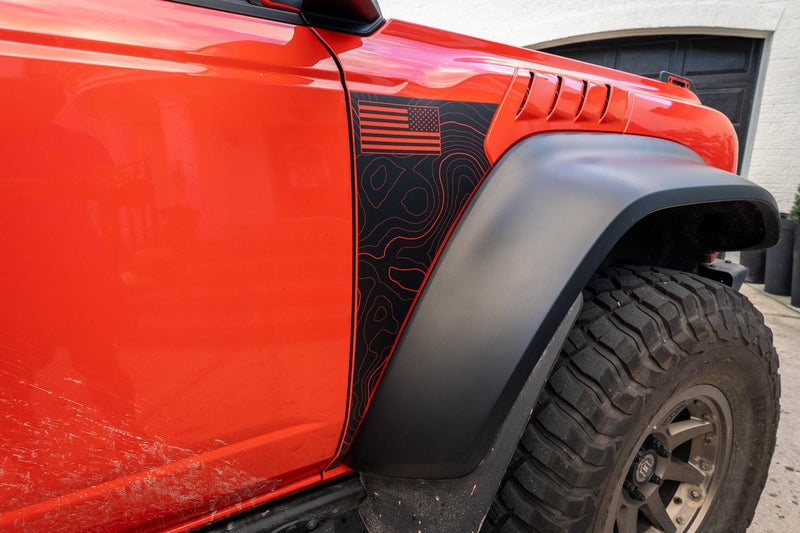 Topo American Flag Fender Overlays (Clear) - 2022+ Bronco Raptor - StickerFab