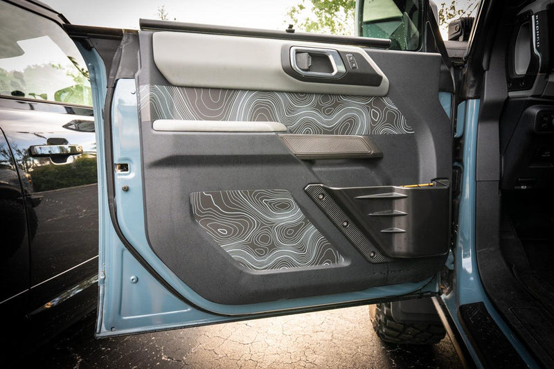 Topo Interior Lower Door Card Insert Overlays (Printed Series) - 2021+ Bronco 4 Door - StickerFab