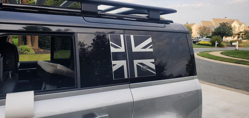 Union Jack Side Window Panel Overlay (Matte Black) - 2020+ Land Rover Defender 110 / 130 - StickerFab