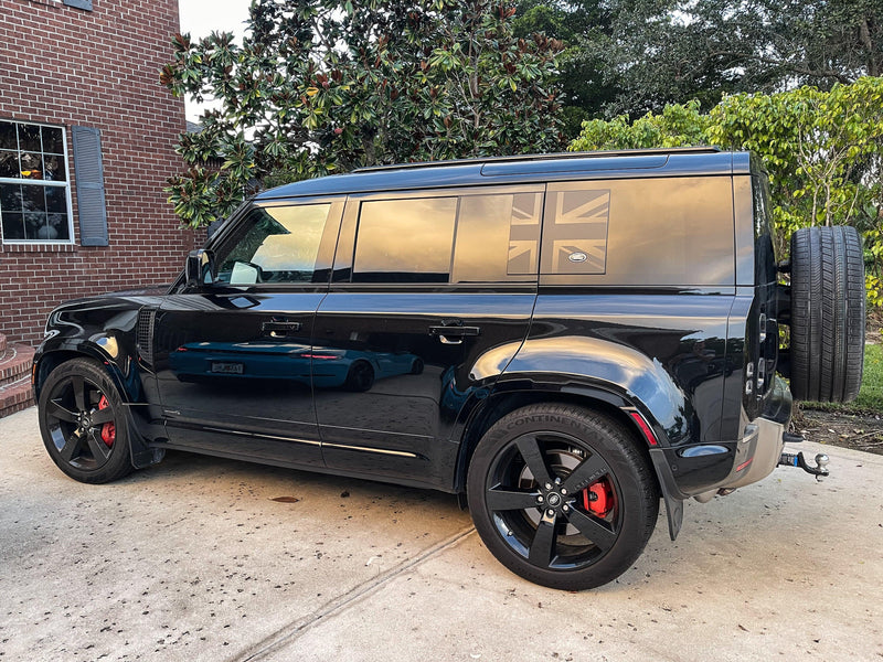 Union Jack Side Window Panel Overlay (Matte Black) - 2020+ Land Rover Defender 110 / 130 - StickerFab