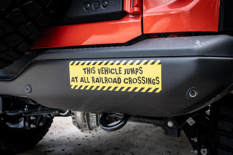 Warning Sticker "This vehicle jumps at all railroad crossings" - Universal - StickerFab